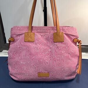 DOONEY & BOURKE Pink Scribble Fabric Tote Bag Heart Flower Hot Pink Lining